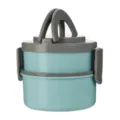 Portable double layer lunch box light blue bento container with grey handle and secure lid - 2 Tiers / Nordic Blue