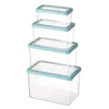 Clear PET plastic kitchen refrigerator storage box set with airtight lids for food. - Pink 4-Piece Set / Pink