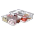 Clear plastic food storage container set with multiple divided compartments for kitchen fridge. - 1248B - 7-Piece Set / Outer Shell with White Buckle