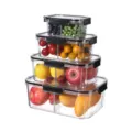 Clear plastic fridge storage container set with secure black latches and removable dividers. - With Divider (1238B) / Clear