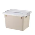 Beige plastic storage box with white lid and grey latches, compact organizer for dorm - 35.5x27x23.5cm / Off White