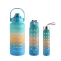 Gradient frosted sports water bottle set with time marker motivational quotes 3 pieces - 3-Piece Cup Set / Blue Gradient