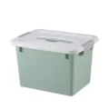 Plastic storage box small container desk dorm organizer light green with white lid and handles. - 35.5x27x23.5cm / Mint Green
