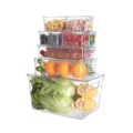 Transparent PET kitchen food storage boxes stackable clear fridge organizer bins for vegetables - 1187A 10-Piece Set / Clear