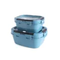 Blue square plastic food storage container set with secure latches and date tracking dial. - ZG-1157 2-Piece Set - Navy Blue