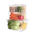 Clear PET kitchen food storage boxes set, stackable refrigerator vegetable organizer bins for fridge. - 1187B 7-Piece Set / Clear