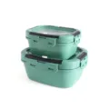 Green plastic airtight food storage container set with date tracker lid for kitchen organization. - ZG-1157 2-Piece Set - Army Green