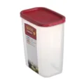 Plastic food storage container with red lid and transparent body for kitchen and fridge organization. - 2116XL / Dark Red