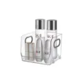 Transparante plastic cosmetica opbergdoos met handgrepen stapelbare bureau organizer huidverzorging - Grijs