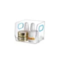 Transparante plastic opbergdoos met blauwe handgrepen, stapelbare cosmetica organizer voor tafel. - Hemelsblauw