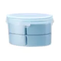Double layer oval bento box plastic partitioned lunch container with clear lid and secure locks. - Blue