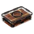Clear acrylic cigar humidor box with hygrometer and cigars, airtight portable storage case. - ZG-124B (Regular) / Black