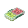 Transparent food storage container with green lid, dual compartments for fresh fruit and snacks. - ZG-1311 / Dark Green