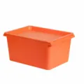Plastic storage box with lid, rectangular desktop organizer for clothes and toys, 28.5x18.5x14cm - Twilight Orange