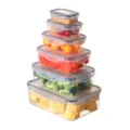 Clear plastic food storage containers stackable airtight kitchen fridge organizer set - 1267 Rectangular 6-Piece Set / Clear