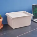 Plastic storage box with lid, home organizer container variant for clothes toys and sundries. - Pink White