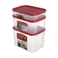 3-Piece Clear Refrigerator Plastic Food Storage Box Airtight Kitchen Container Set. - 2114 / Brick Red
