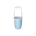 Portable travel toothbrush cup set, blue base with white separator and clear cover. - Blue