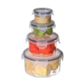 Set of 4 round clear plastic food storage containers with airtight locking lids for kitchen use. - 1265 - 4-Piece Round Set / Clear