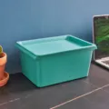 Scatola di conservazione in plastica turchese con coperchio, organizer per giocattoli - Verde genziana