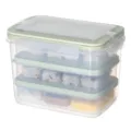 Multi-layer clear plastic food storage container with green lid for kitchen and fridge organization. - 8078A High 7-Piece Set / Green