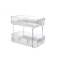 Clear two-tier plastic storage rack organizer with drawers for kitchen, bathroom, and desktop use. - 2-Ply / Clear
