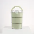 Portapranzo in plastica portatile a 3 strati con manico, contenitore per alimenti impilabile. - Verde Nordico