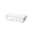Clear plastic storage box, transparent desktop organizer bin for kitchen and bathroom use. - Single Layer / Clear