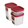 Plastic food storage container set square airtight kitchen organizer with red lids - 2119 / Brick Red