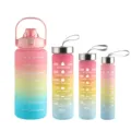 Gradient frosted sports water bottle set with time marker motivational quotes, 4-piece nesting set. - Pink Gradient