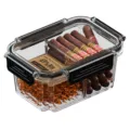 Transparent sealed cigar humidor box with humidity pack and compartments for portable storage. - S / Black