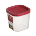 Square plastic food storage container with red lid and clear body for kitchen pantry organization. - ZG-2119M (500ml) / Dark Red