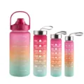 Gradient Frosted Sports Water Bottle Set 4-Piece Nested Large Capacity Outdoor Cup - Rose Red Gradient