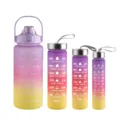 Gradient frosted four-piece water bottle set with time markers for outdoor sports daily use. - Purple Gradient