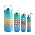 Gradient frosted plastic sports water bottle set with time markers and portable handle design. - Blue Gradient
