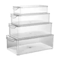 Set di scatole per frigorifero in PET trasparente impilabili a 4 livelli per cucina - 1144B-Con scolapiatti (set da 4 pezzi)