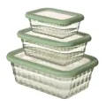 Boîte de conservation carrée en verre avec couvercles verts, organisateur empilable - Vert