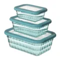 Lot de 3 boites de conservation rectangulaires en verre avec couvercles turquoise - Bleu