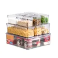 Clear plastic kitchen storage container set, stackable pantry food organizer bins with lids for fridge. - ZG-1121 Short 10-Piece Set