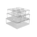 Set di scatole portaoggetti in plastica trasparente per cucina e organizzazione del frigorifero. - 1121B-Con scolapiatti (set basso da 10 pezzi)