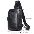 Men genuine leather chest bag casual black sling crossbody shoulder bag with multi zippers - 7592 Black