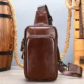 Men's Genuine Leather Chest Bag Vintage Brown Cowhide Crossbody Sling Bag Casual Daypack - Coffee