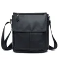 Borsa a tracolla uomo in pelle nera, elegante borsa crossbody con patta e tracolla regolabile. - Nero