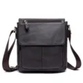 Borsa a tracolla in vera pelle da uomo, borsa marrone scuro vintage per uso quotidiano. - Caffè