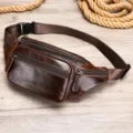 Marsupio in pelle vintage da uomo, borsa da petto multifunzionale con tasche con zip. - Marrone oliato