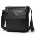 Sac bandoulière homme en cuir noir, élégant sac croisé pratique avec rabat pour affaires. - Noir Lisse