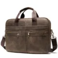 Classic brown leather business briefcase laptop bag with dual handles and shoulder strap. - Matte Coffee