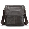 Sac Bandoulière Homme en Cuir Véritable Marron Vintage Messenger Bag Très Élégant - Grain lisse café