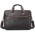 Borsa da lavoro uomo in pelle marrone scuro, borsa porta pc 15.6 pollici con tracolla rimovibile. - Caffè