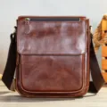 Sac bandoulière en cuir pour homme marron rabat style vintage sac messager quotidien décontracté - Café huilé
